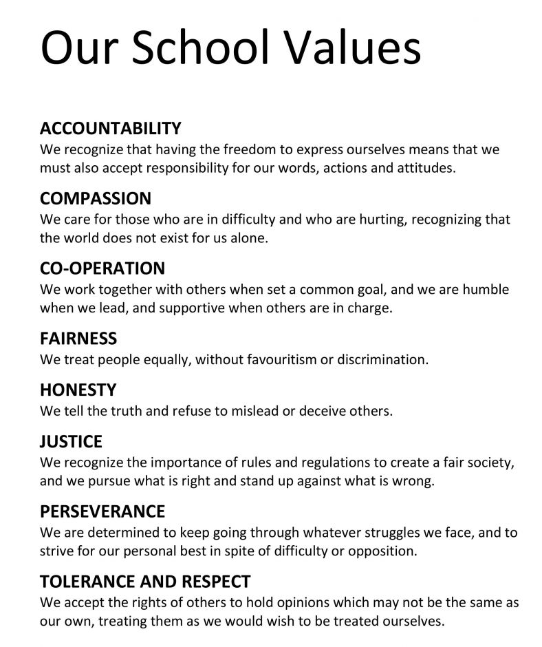 Our School Values : Arab Unity School